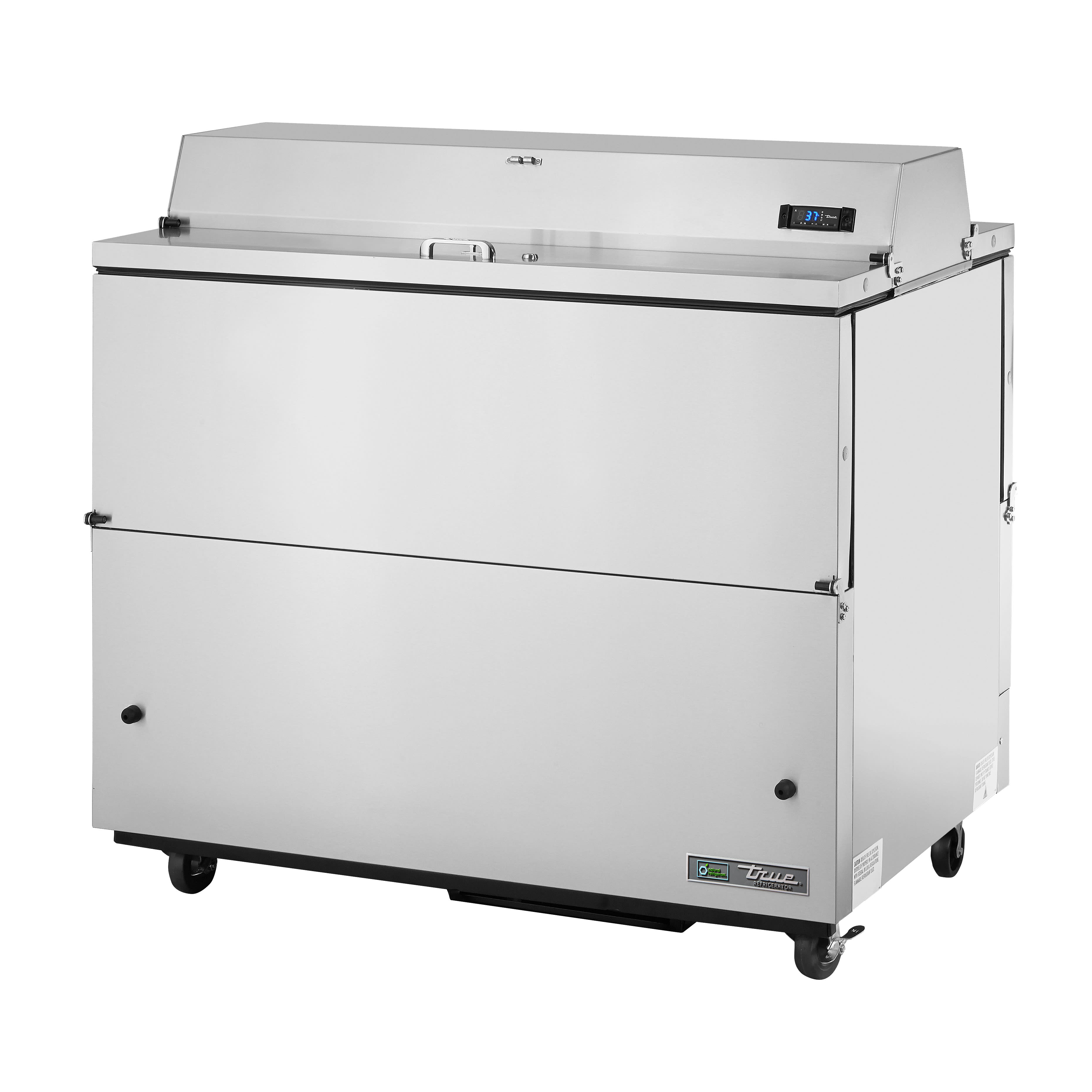True TMC-49-S-DS-SS-HC 49" dual-sided Milk Cooler with Stainless Steel Exterior & Interior, White and Silver