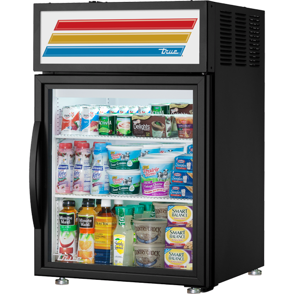 True GDM-05-HC~TSL01 24" Black Countertop Display Refrigerator with Swing Door