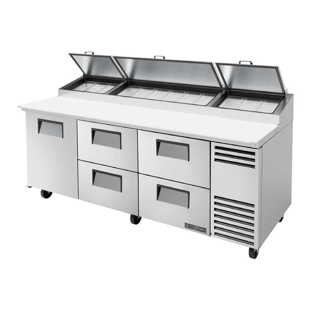 True TPP-AT2-93D-4-HC 93" Four Drawer And One Solid Door Pizza Prep Table With Refrigerated Base