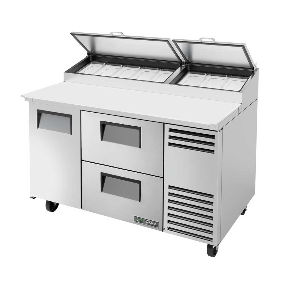 True TPP-AT-60D-2-HC 60" Two Drawers and One Solid Door Pizza Prep Table With Refrigerated Base