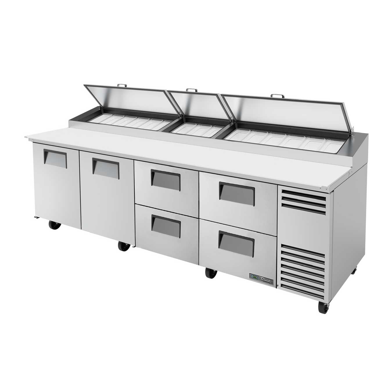 True TPP-AT-119D-4-HC 119" Four Drawers and Two Solid Door Pizza Prep Table With Refrigerated Base