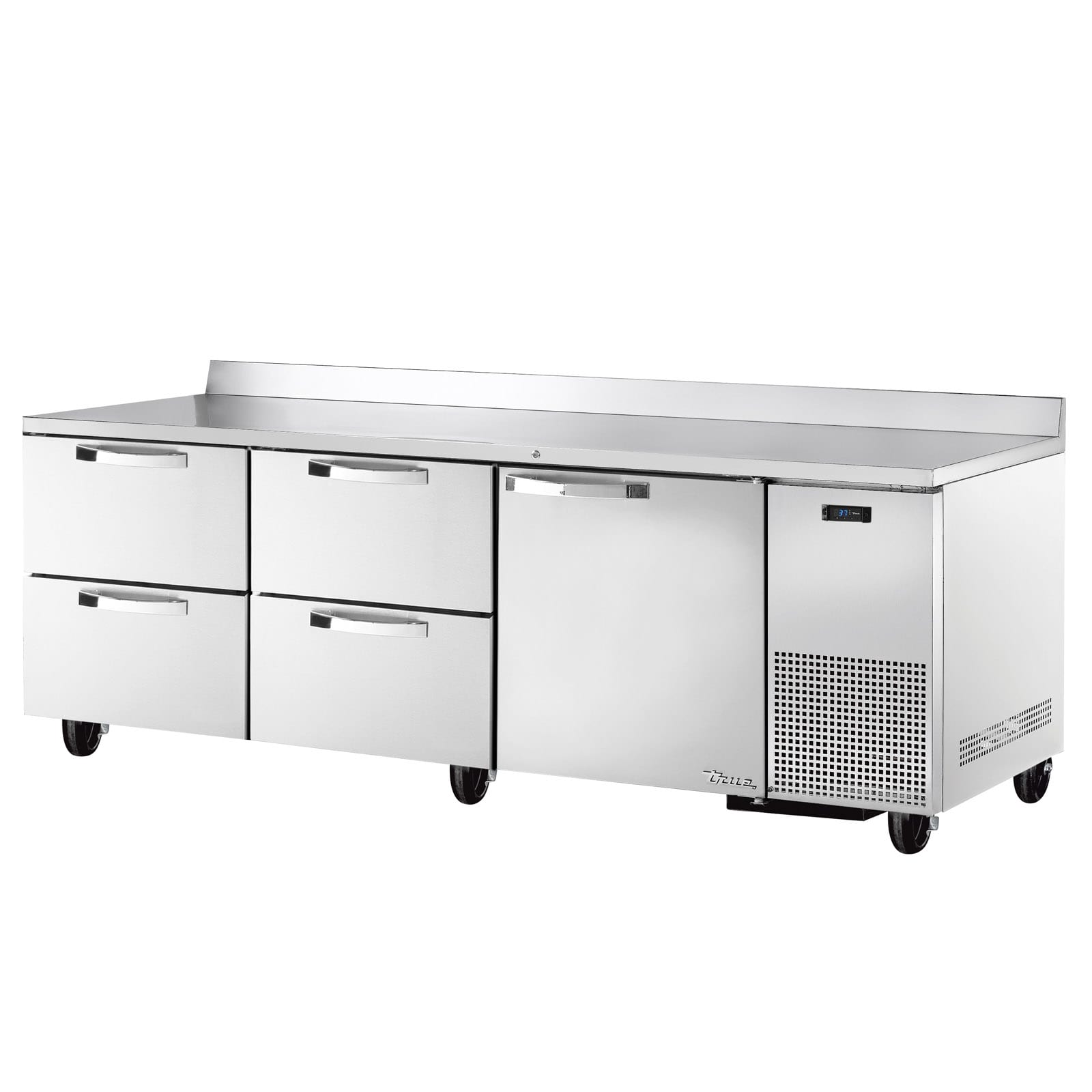 True TWT-93D-4-HC~SPEC3 93" Solid Door and Four Drawered Stainless Steel Worktop Refrigerator, Silver