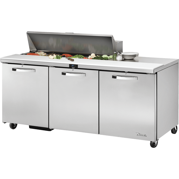 True TSSU-72-12-HC~SPEC3 72" Sandwich/Salad Prep Table With Three Door Refrigerated Base