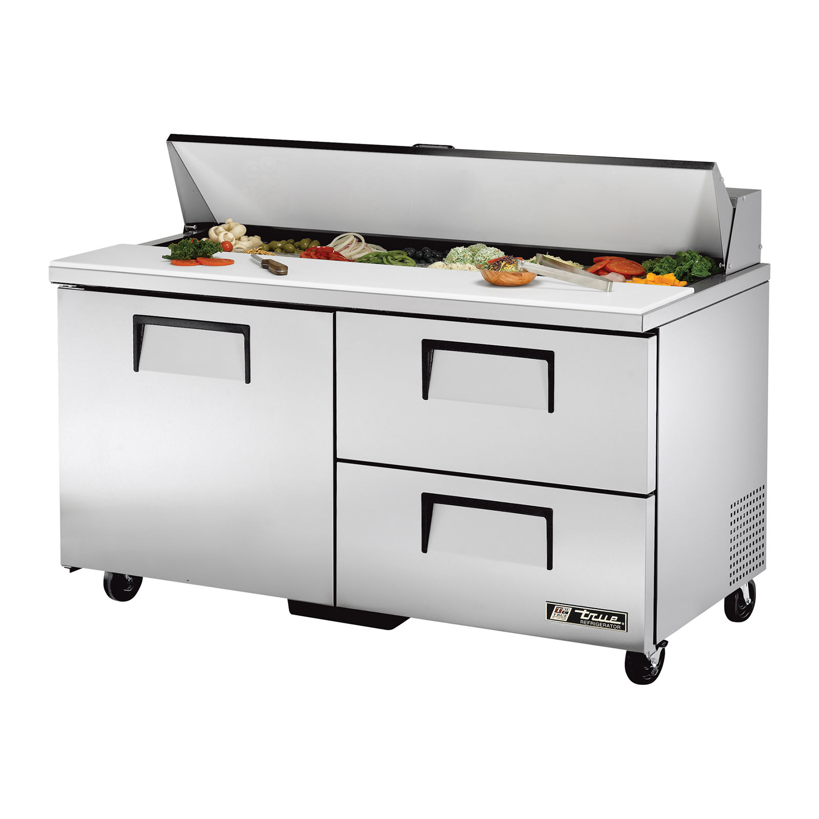 True TSSU-60-16D-2-HC 60" Sandwich/Salad Prep Table With Two Drawer And One Solid Door Refrigerated Base