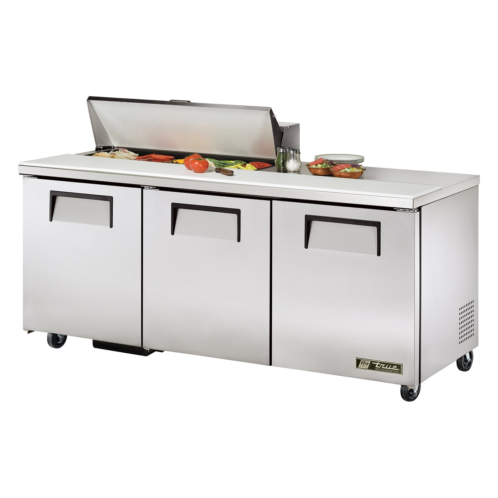 True TSSU-72-10-HC 72" Sandwich/Salad Prep Table With Three Solid Door Refrigerated Base