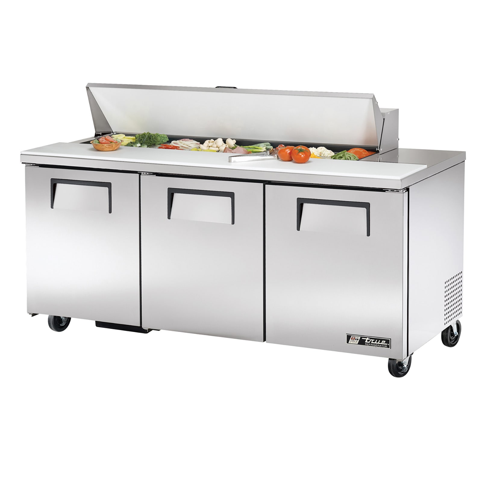 True TSSU-72-16-HC 72" Sandwich/Salad Prep Table With Three Solid Door Refrigerated Base