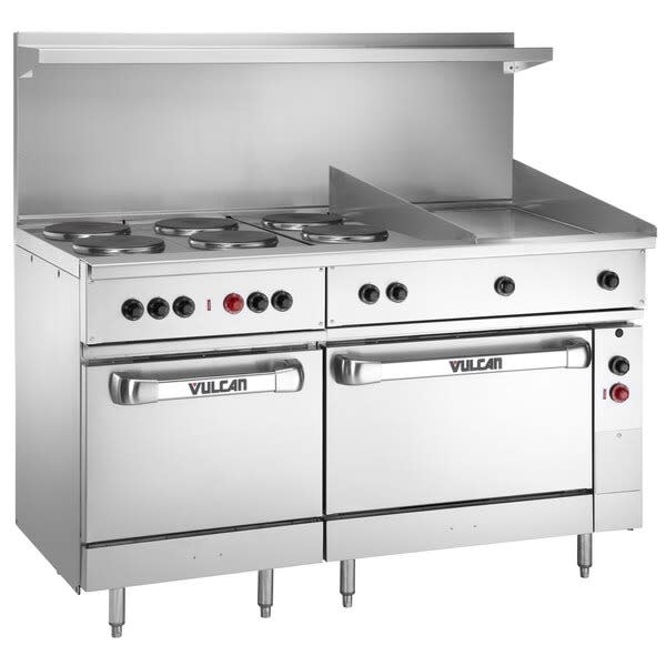 Vulcan EV60SS-6FP24G240 60" Electric Restaurant Range, (6) 2.0 Kw French Hotplates With (1) Standard Oven & (1) Oversized Oven
