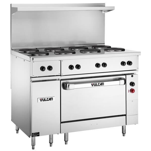 Vulcan EV48S-8FP240 48" Electric Restaurant Range, (8) 2.0 Kw French Hotplates, 9-1/2" Round With Standard Oven