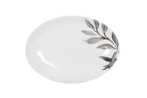 Cal-Mil 22352-11-118 Botanica 10 3/4" x 7 3/4" White and Black Oval Melamine Platter