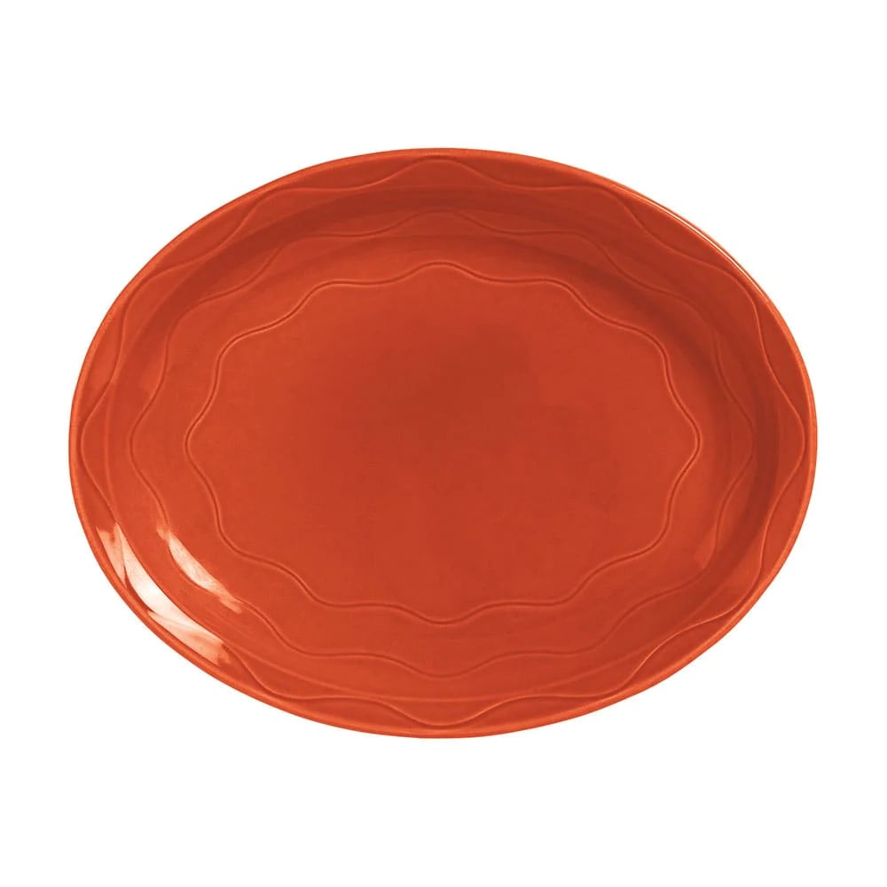 Libbey 903034001 Cantina 13 5/8" Cayenne Carved Porcelain Oval Platter - 6/Case