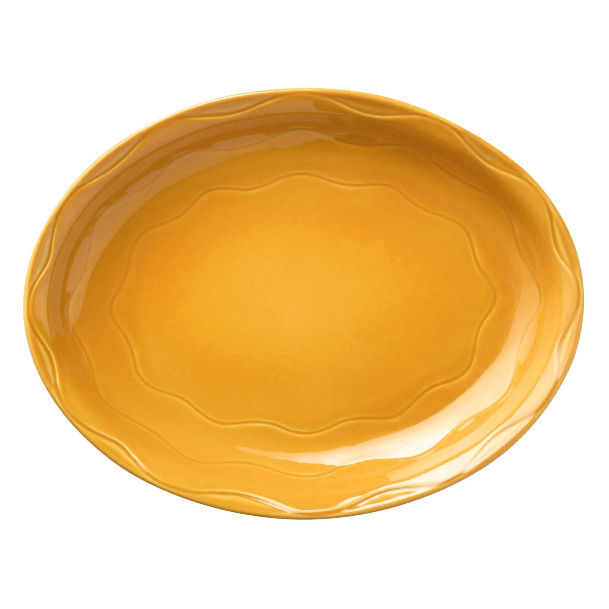 Libbey 903033615 Cantina 9 5/8" x 7 5/8" Saffron Carved Oval Porcelain Platter - 12/Case