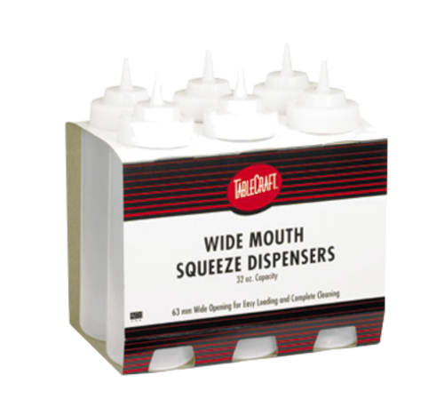 TableCraft C3263C Cash & Carry Widemouth Squeeze Bottle Clear Polyethylene 2.48" Pack of 6 32 Oz