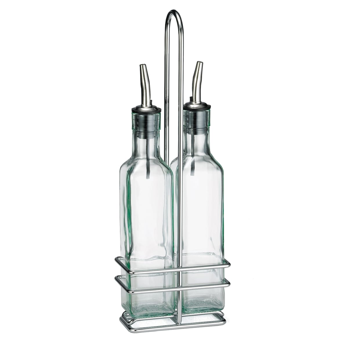 TableCraft H9085N Prima Collection Cruet Set Chrome Plated Includes 2 Oil & Vinegar Bottles & Rack 8.5 Oz