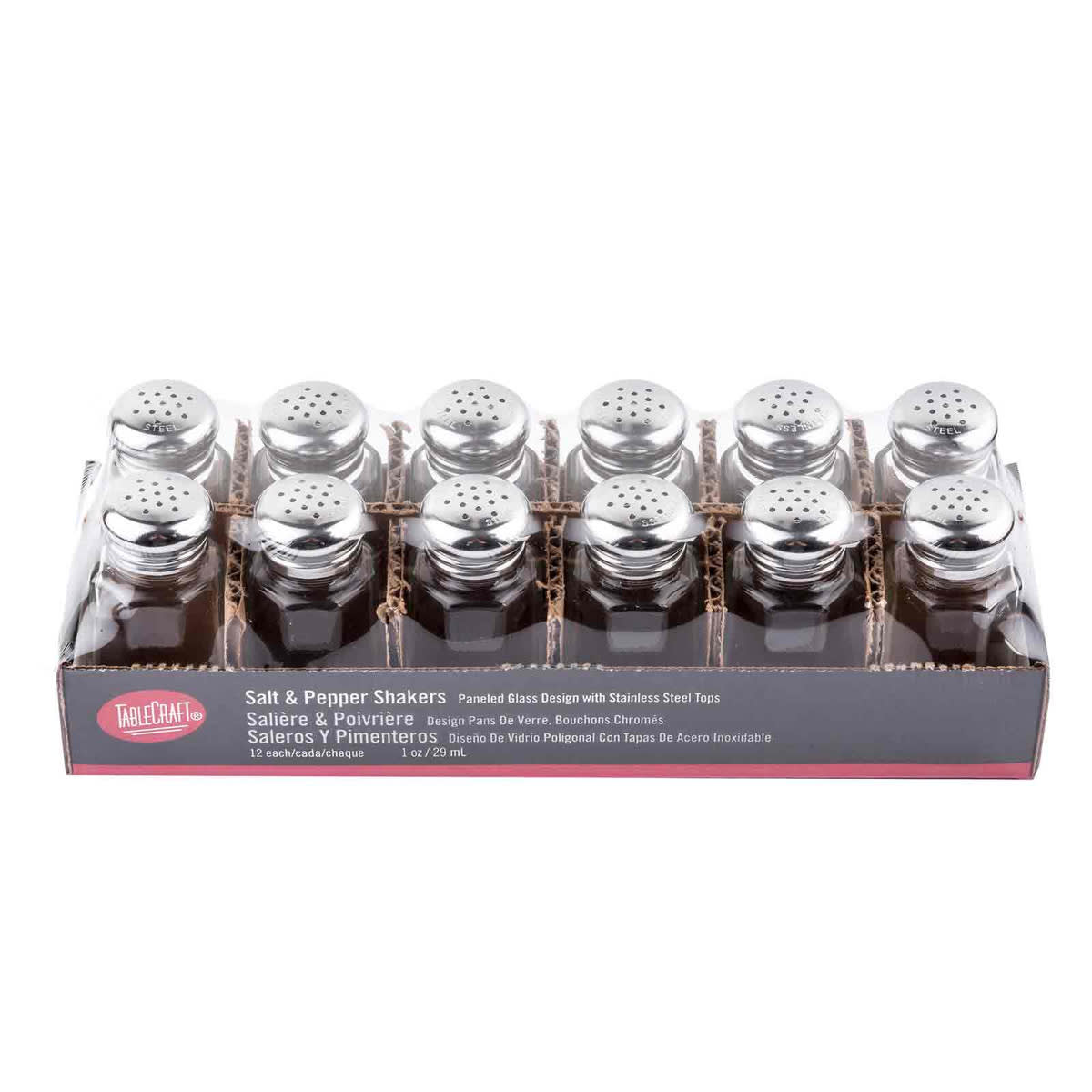 TableCraft C150-12 Cash & Carry Paneled Salt & Pepper Shakers Glass  1 Oz