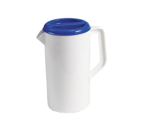 TableCraft 144W Pitcher - Quarts White with Blue Lid Polypropylene  2.5 Qt