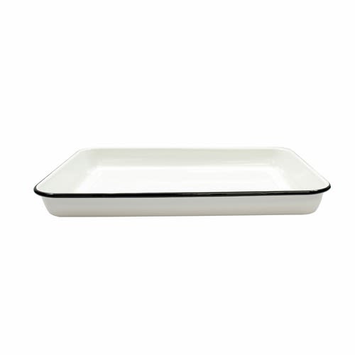 TableCraft 80012 Enamelware Collection Rectangular Serving Tray Black/White Enamel 16.12" x 11.50" x 1.50"