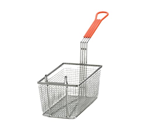 TableCraft 43 Rectangular Fry Basket Nickel Plated (Over Metal) Orange Vinyl Coated Handle Basket 24.50" x 6.38" x 11.50"
