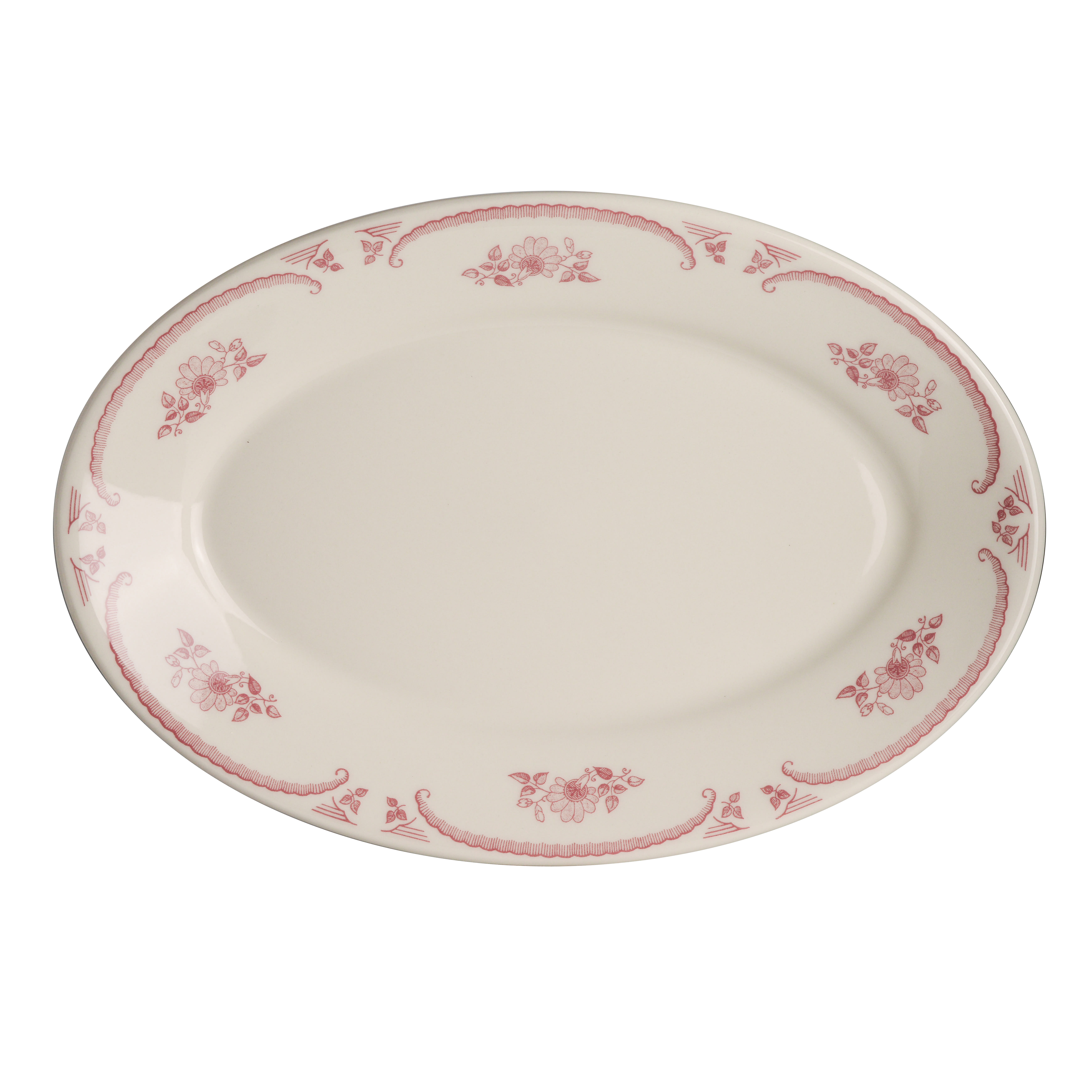 Homer Laughlin Ivory American Rose Rose Rolled Edge Oval Platter L 13.375" W 9.25" H 1.5" 12/Case