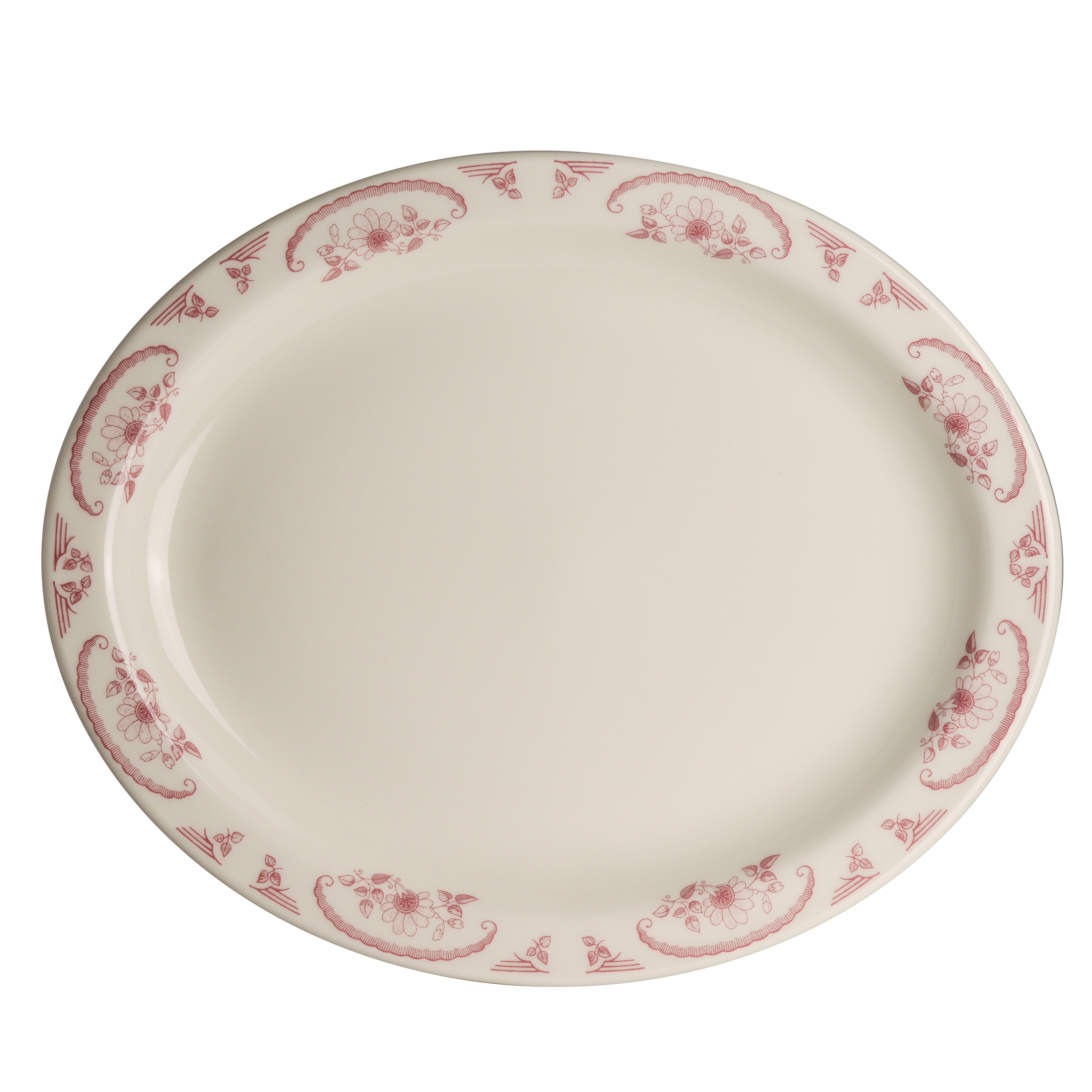 Homer Laughlin Ivory American Rose Rose Narrow Rim Oval Platter L 13.75" W 11.25" 12/Case