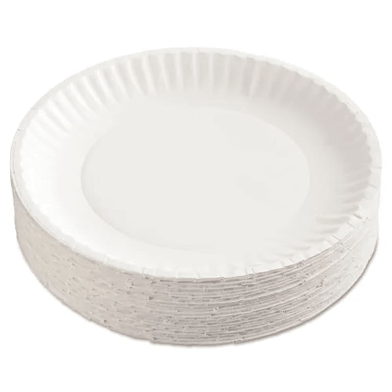 AJM Packaging Corporation PP9GRAWH Paper Plates, 9" dia, White, 100/Pack, 12 Packs/Carton