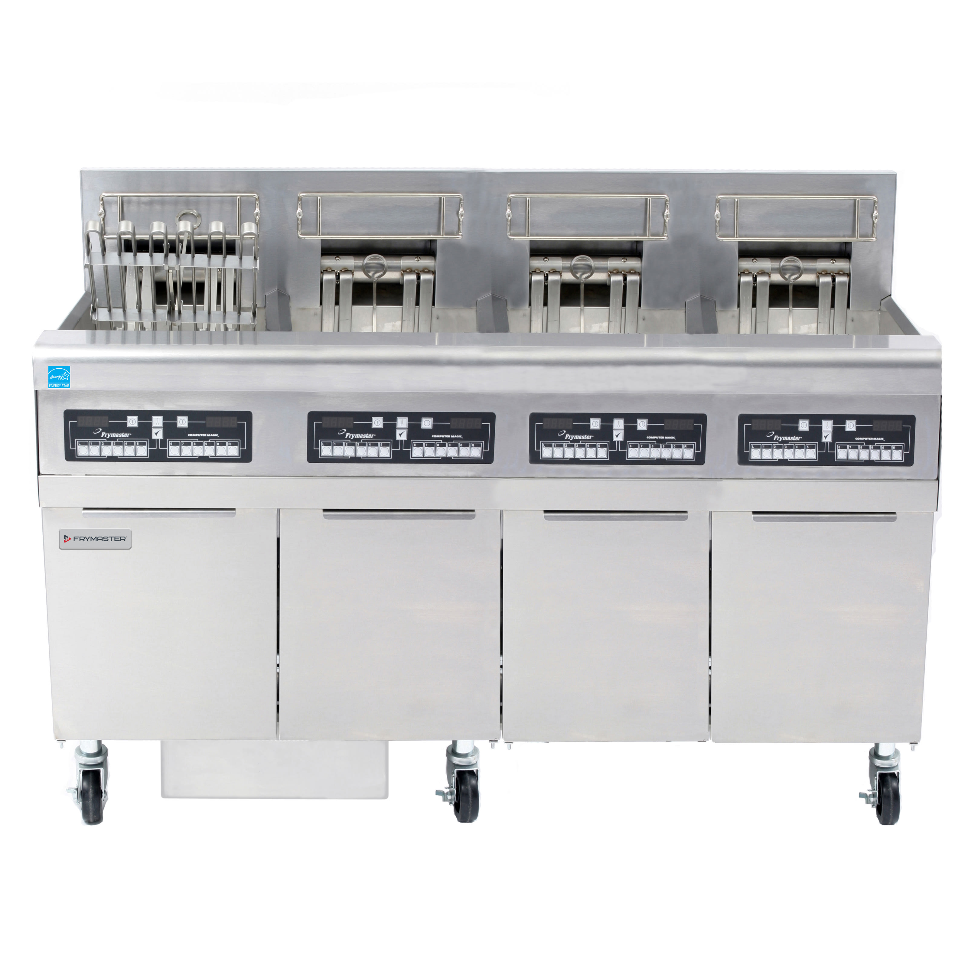 Frymaster FPRE414 200 lb. Open-Pot Electric Floor Deep Fryer, 4-Pot, 240V/3-Phase, w/ CM3.5 Controller
