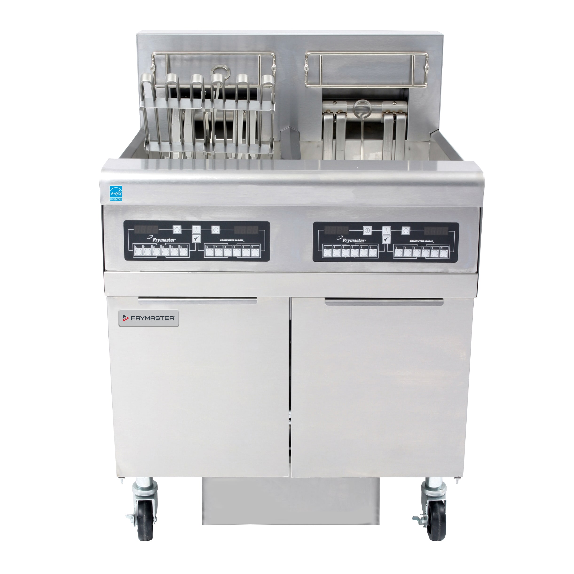 Frymaster FPRE217 100 lb. Open-Pot Electric Floor Deep Fryer, 2-Pot, 240V/1-Phase, w/ Digital Timer Controller