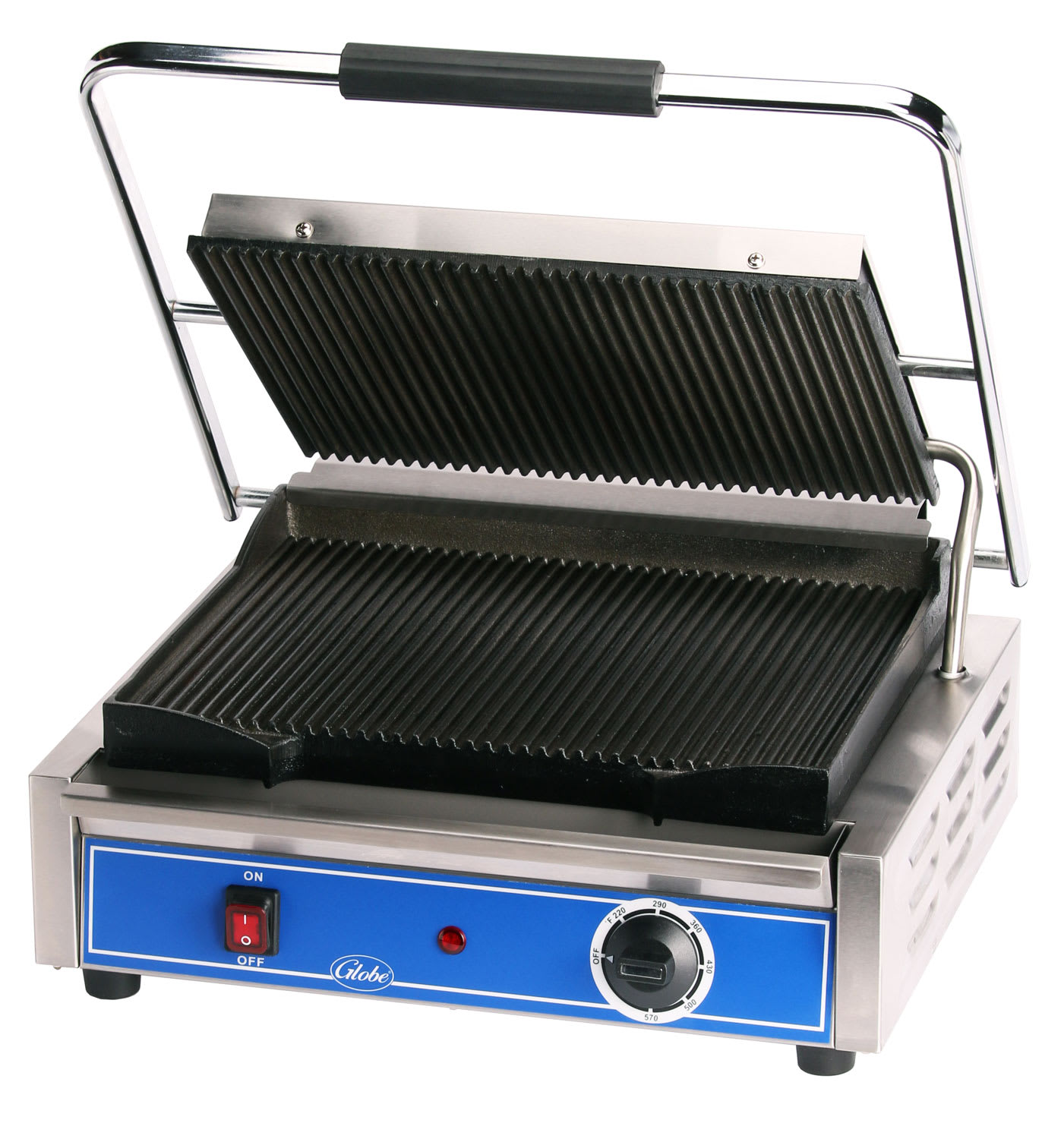 Globe GPG1410 Grooved Plate Mid-Size Electric Sandwich Grill - 120V, 1PH