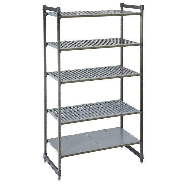 Cambro CBU184884VS5580 Camshelving Basics Plus Stationary Starter Unit with 4 Vented Shelves and 1 Solid Shelf - 18" x 48" x 84"