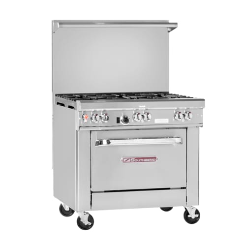 Southbend 4362A-1G 36" Ultimate Range with Wavy Grates, (4) Open Burners, Left-Hand Manual Griddle, and Convection Oven, LP Gas