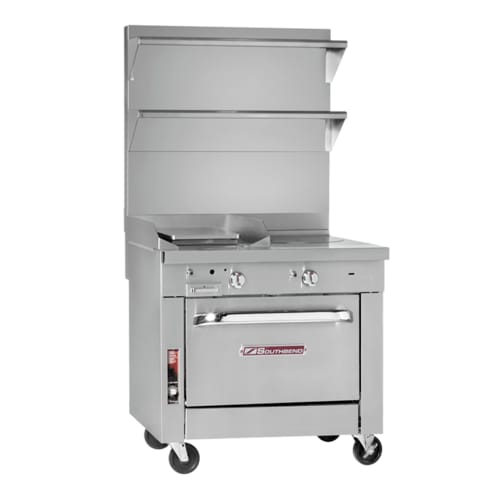 Southbend P36C-BBG 36" Platinum Sectional Manual Griddle Range with (4) Open Burners and Cabinet Base, LP Gas