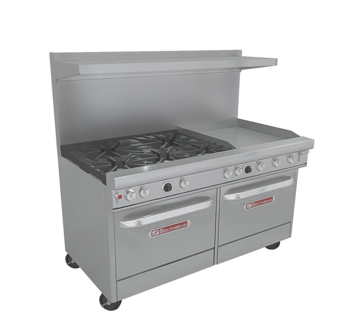 Southbend 4605AC-2TR 60" Ultimate Range with Standard Grates, (3) Front Open Burners, (2) Rear Pyromax Burners, Right-Hand Thermostatic Griddle, Convection Oven, and Cabinet Base, Natural Gas