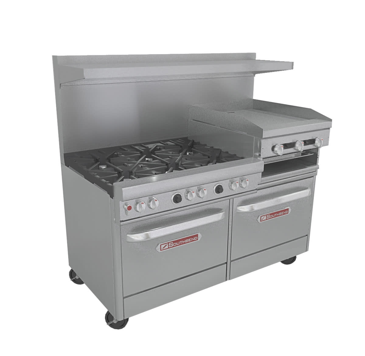 Southbend 4601AD-2RR 60" Ultimate Range with Standard Grates, (6) Open Burners, Right-Hand Raised Griddle, Standard Oven, and Convection Oven, Natural Gas