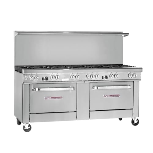 Southbend 4725AA-3TR 72" Ultimate Range with Standard Grates, (3) Front Star/Sauté Burners, (2) Rear Pyromax Burners, Right-Hand Thermostatic Griddle, and (2) Convection Ovens, Natural Gas