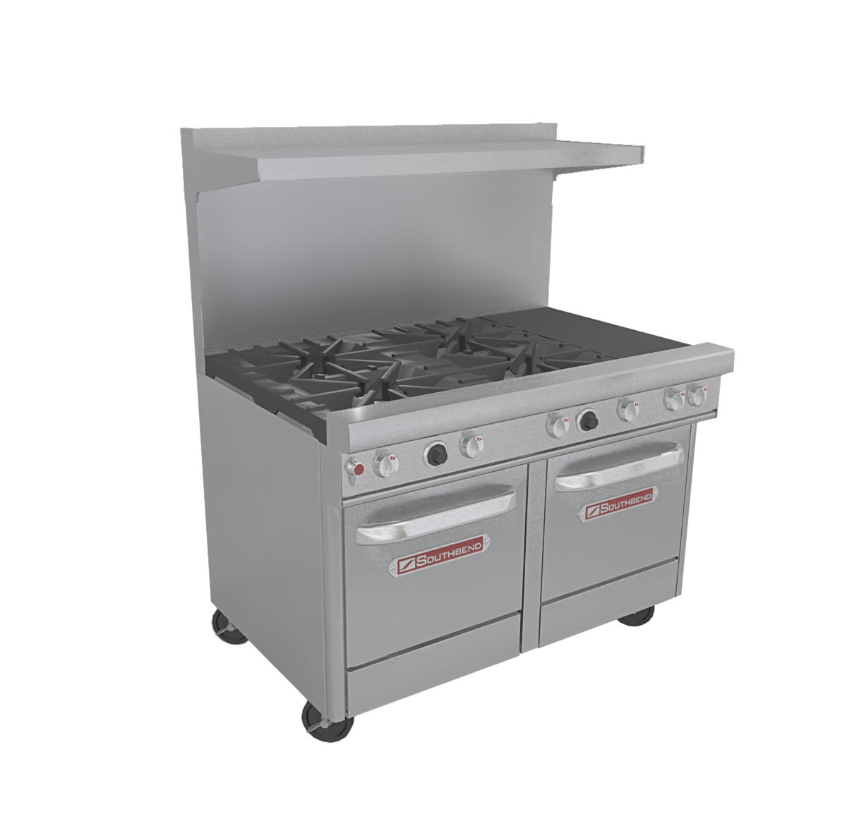 Southbend 4481EE-7L 48" Ultimate Range with Standard Grates, (4) Left Pyromax Burners, (2) Right Open Burners, and (2) Space-Saver Ovens, Natural Gas