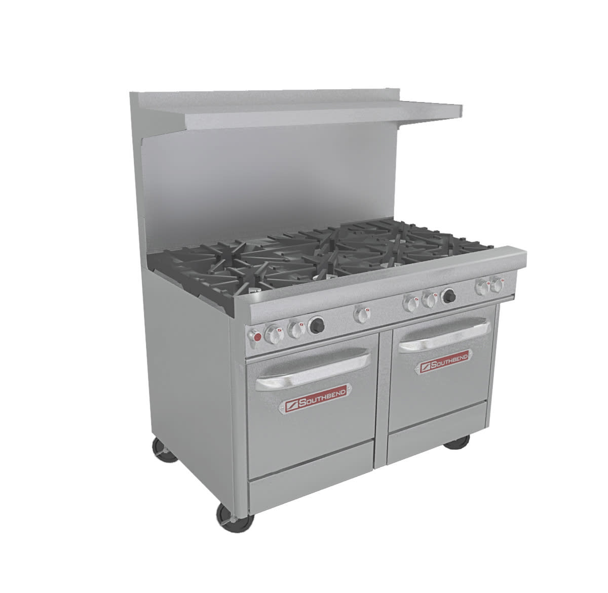 Southbend 4484EE-6L 48" Ultimate Range with Standard Grates, (3) Front Left Star/Sauté Burners, (2) Rear Left Pyromax Burners, (1) Front Right Star/Sauté Burner, (1) Rear Right Open Burner, and (2) Space-Saver Ovens, LP Gas