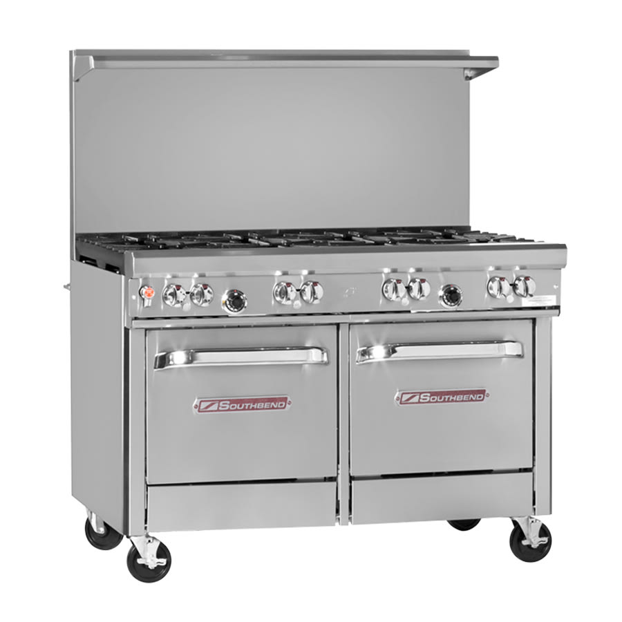 Southbend 4481EE-6R 48" Ultimate Range with Standard Grates, (3) Front Right Star/Sauté Burners, (2) Rear Right Pyromax Burners, (2) Left Open Burners, and (2) Space-Saver Ovens, Natural Gas
