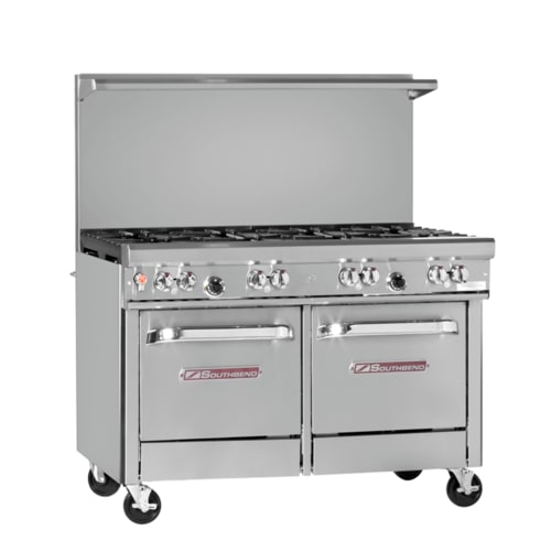 Southbend 4481EE 48" Ultimate Range with Standard Grates, (8) Open Burners, and (2) Space-Saver Ovens, LP Gas
