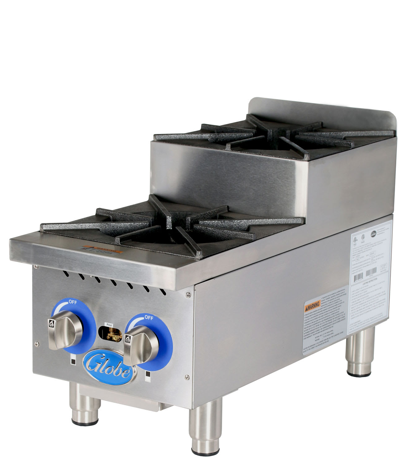 Globe GHPSU212G 12" Countertop Step-Up Hot Plates - Natural Gas, 60000 BTU