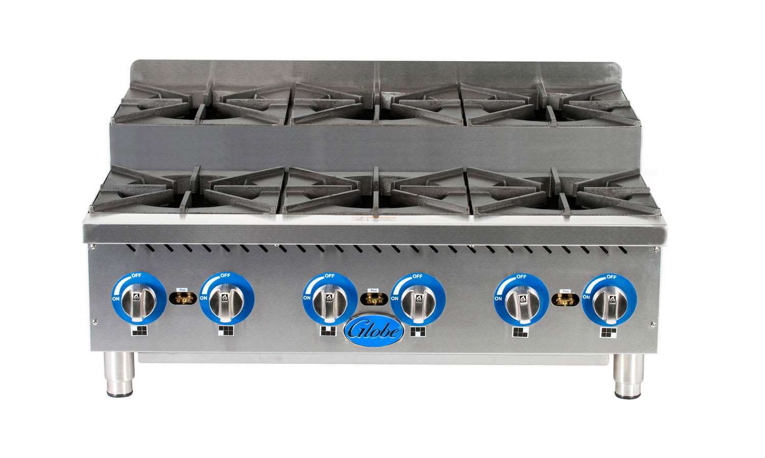 Globe GHPSU636G 36" Countertop Step-Up Hot Plates - Natural Gas, 180000 BTU