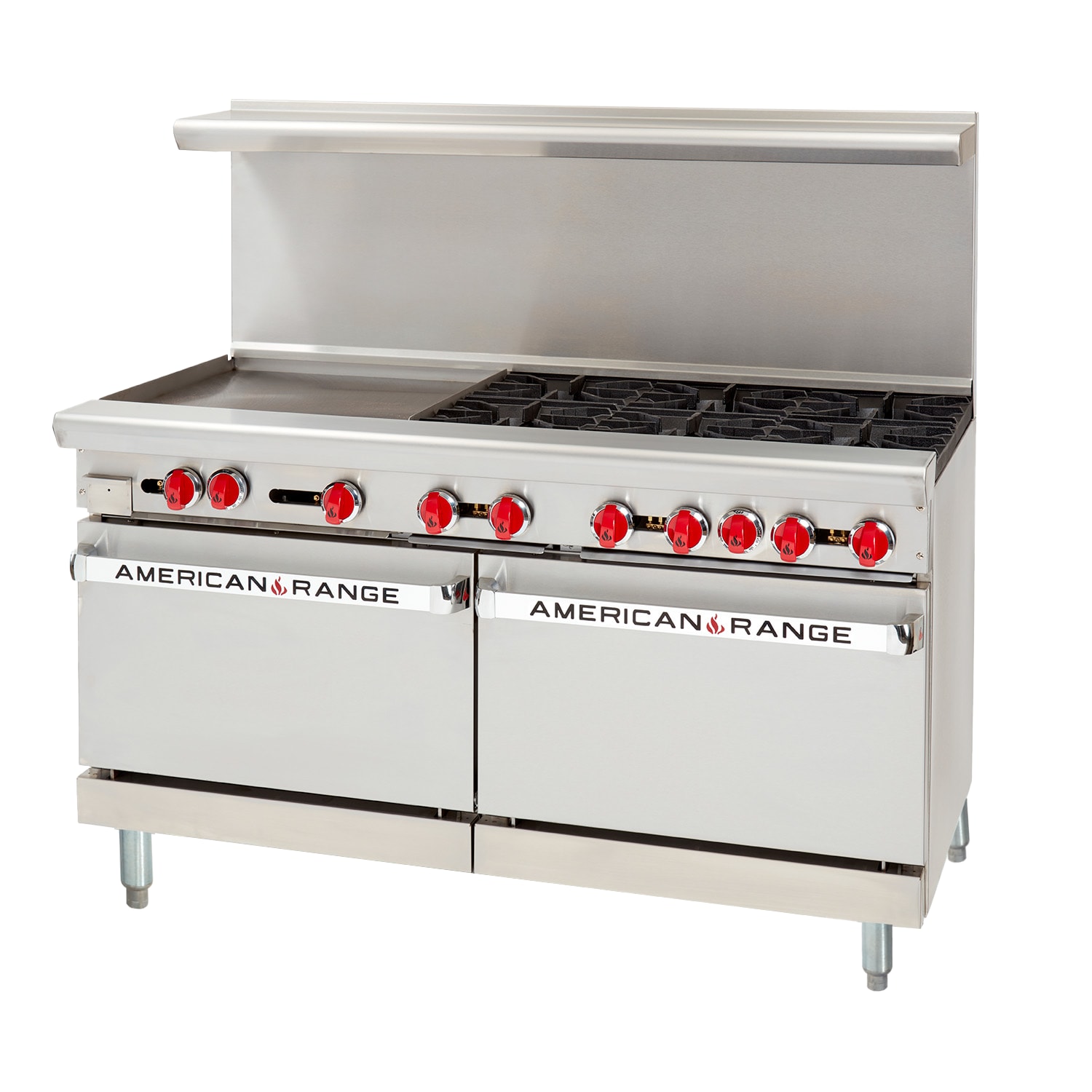 American Range AR-24G-6B-DSB 60" Griddle Range with (6) Open Burners and (2) Cabinet Bases, Natural Gas