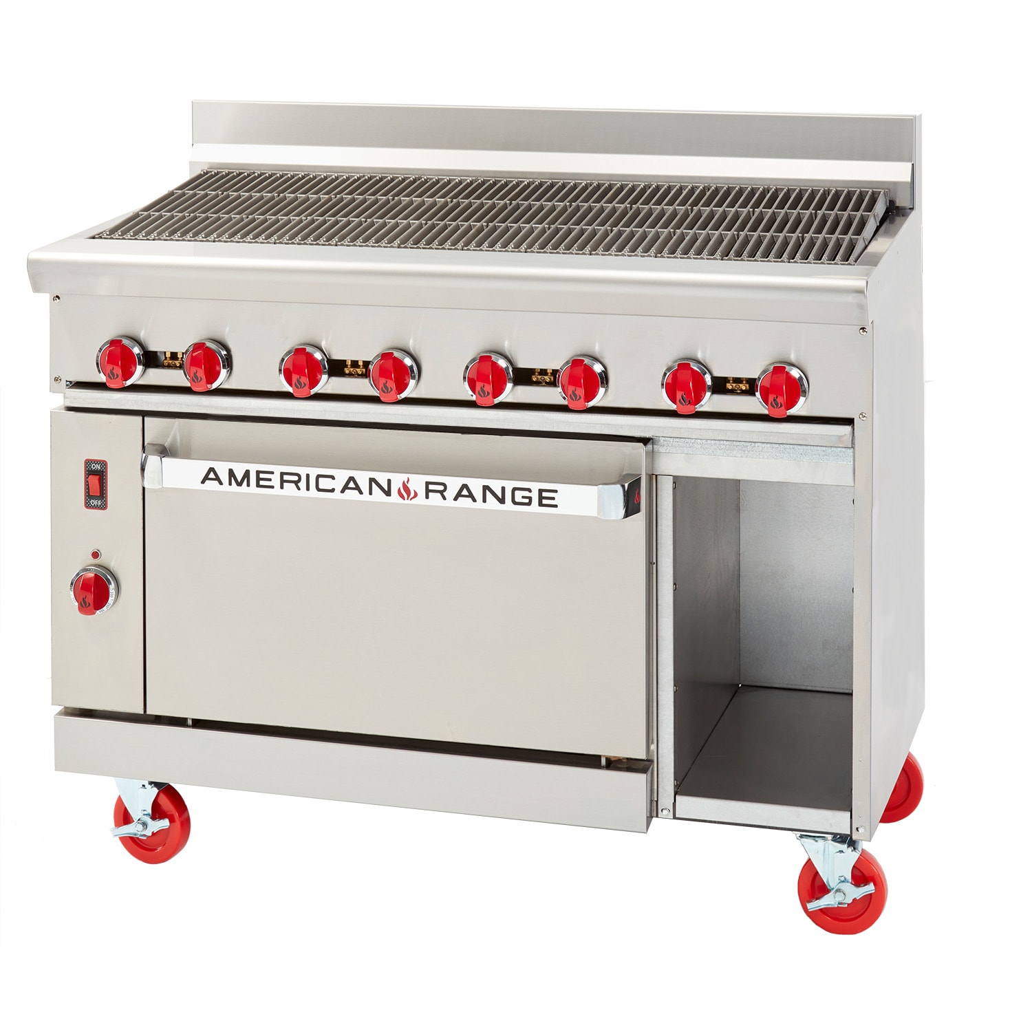 American Range AR-4RB-DSB 48" Radiant Broiler Range with (8) Burners and (2) Cabinet Bases, Natural Gas