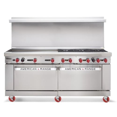 American Range AR-12G-6B-CL-SBR 48" Griddle Range with (6) Open Burners, Convection Oven, and Open Cabinet Base, LP Gas