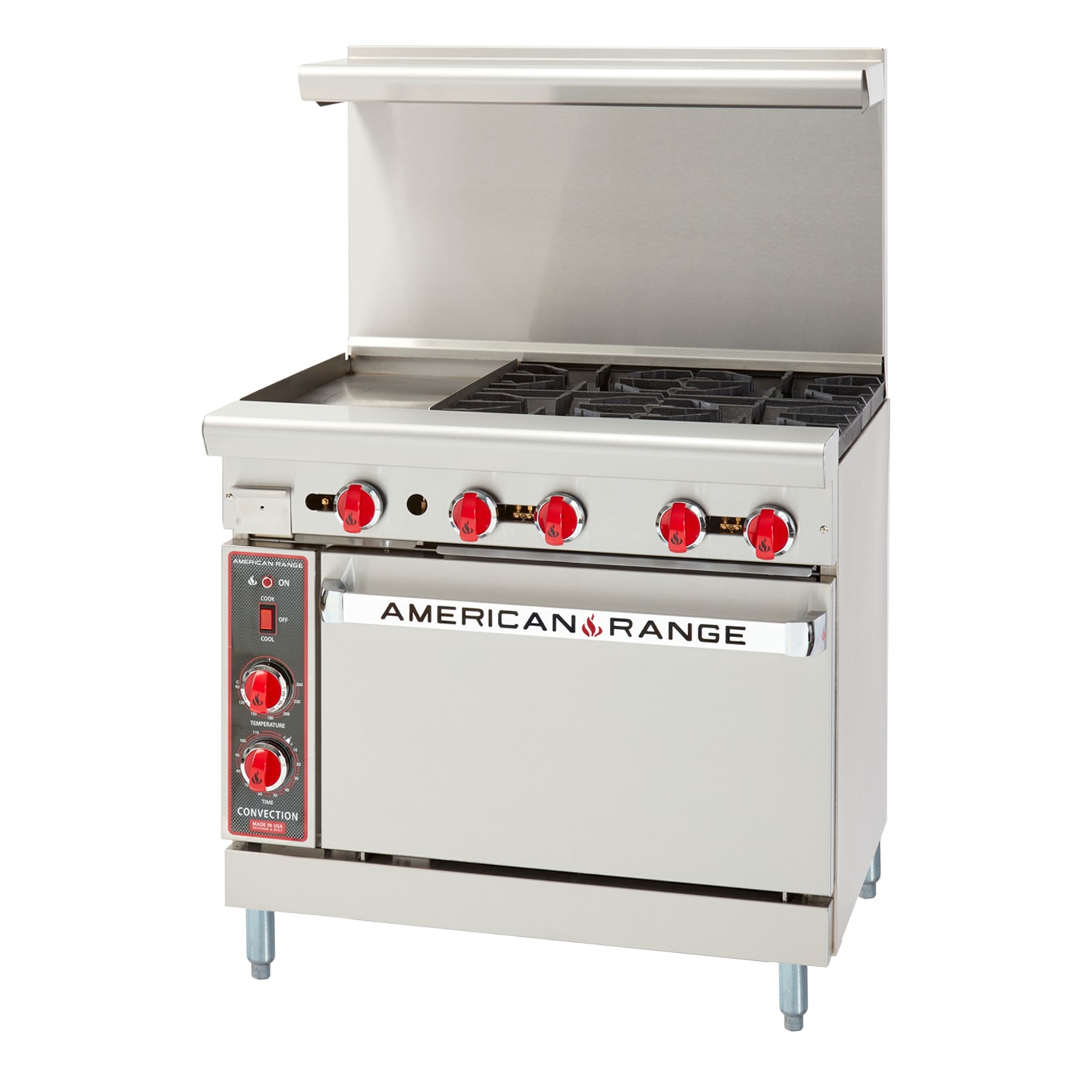 American Range AR-12G-4B-C 36" Griddle Range with (4) Open Burners and Convection Oven, Natural Gas