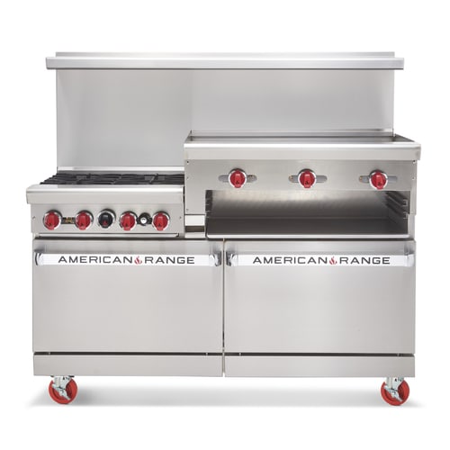 American Range AR-4B-24RG-DSB 48" Raised Griddle Range with (4) Open Burners and (2) Cabinet Bases, LP Gas