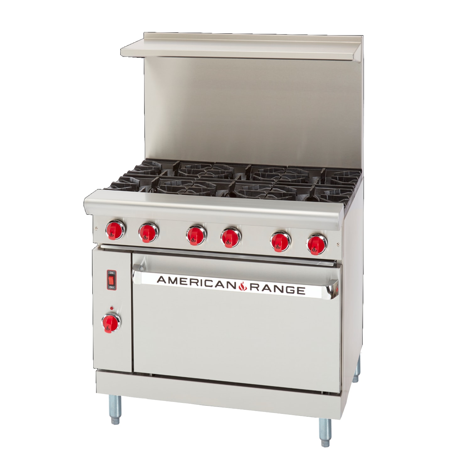 American Range ARGF-6 36" Green Flame Pilotless Range with (6) Open Burners and Oven, LP Gas