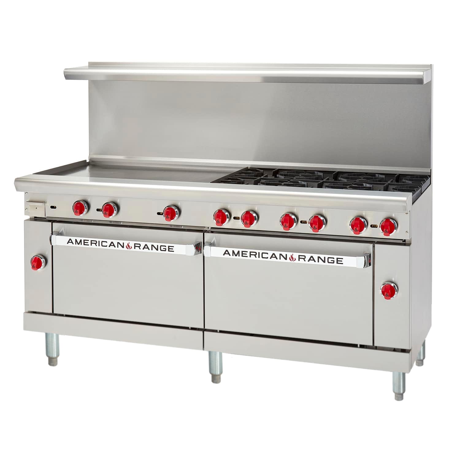 American Range AR-36G-6B-DSB 72" Griddle Range with (6) Open Burners and (2) Cabinet Bases, LP Gas
