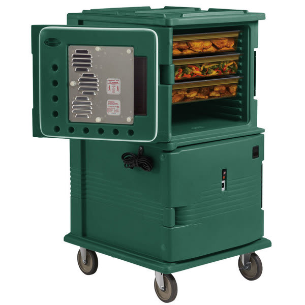 Cambro UPCH1600SP192 Ultra Camcart® 2-Compartment Tamper-Resistant Heated Food Pan Carrier, 24-Pan Capacity, 110V, Granite Green