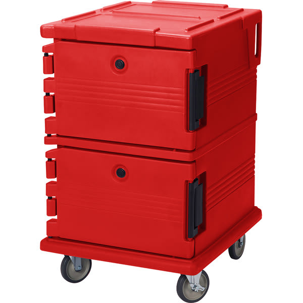 Cambro UPC1200158 Ultra Camcart® 2-Compartment Insulated Food Pan Carrier, 16-Pan Capacity, Hot Red