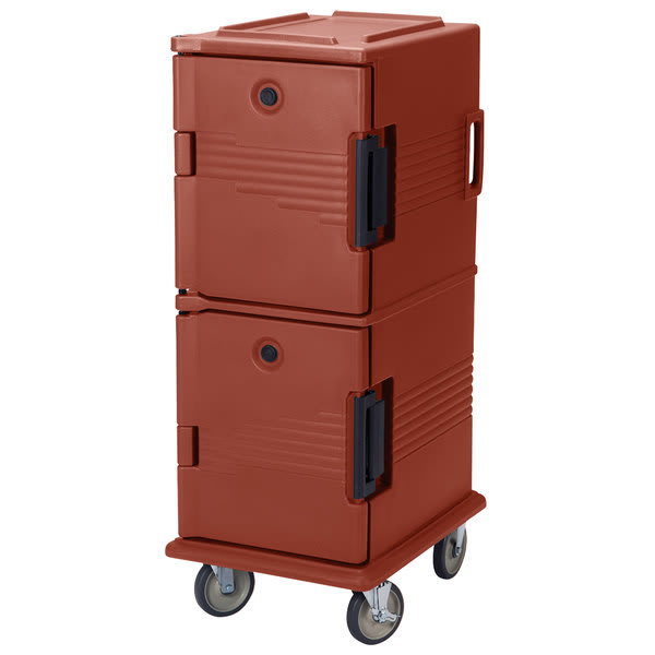 Cambro UPC800SP402 Ultra Camcart® 2-Compartment Tamper-Resistant Insulated Food Pan Carrier, 12-Pan Capacity, Brick Red
