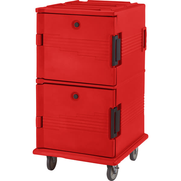 Cambro UPC1600158 Ultra Camcart® 2-Compartment Insulated Food Pan Carrier, 24-Pan Capacity, Hot Red